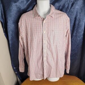 Tommy Hilfiger Classic Fit Dress Shirt Button Down Men's Large Red White Blue